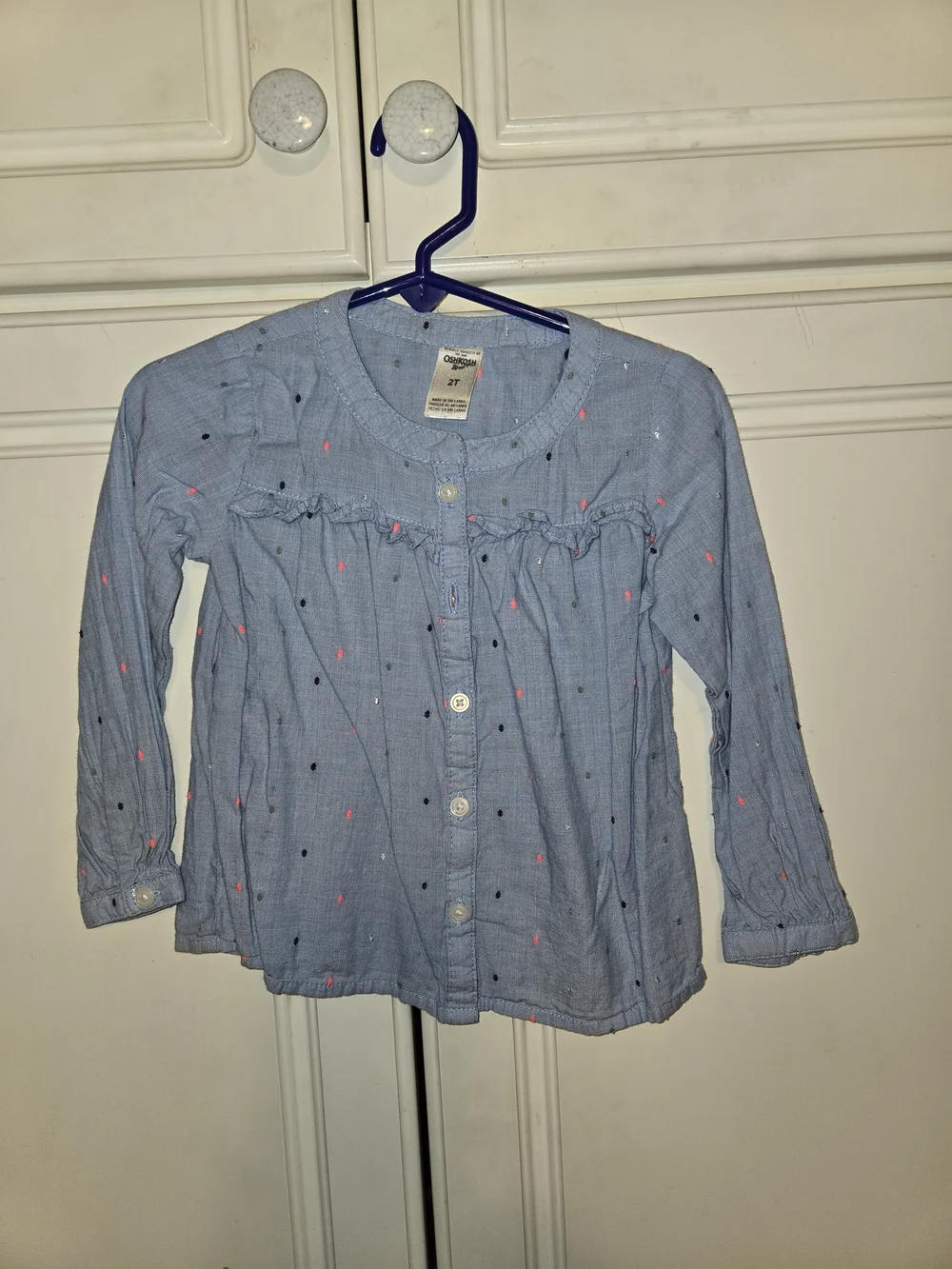 OshKosh B'gosh Light Blue Button-Front Shirt with Pink & Navy Dots